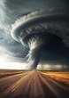 © annamaria - Landscape view on tornado storm weather destroying planet landscape. Generative Ai.