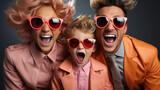Fototapeta  - Happy emotionally fashionable family.