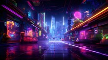 Neon Night City Of The Future, 3D  Cityscape, Ai Generative