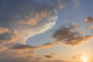 Wall Mural - thunderstorm clouds in the sky at sunset texture background overlay