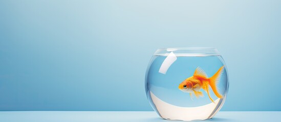 Wall Mural - Gold fish in circular tank on isolated pastel background Copy space