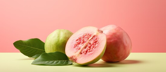 Wall Mural - Guava on a isolated pastel background Copy space full depth field