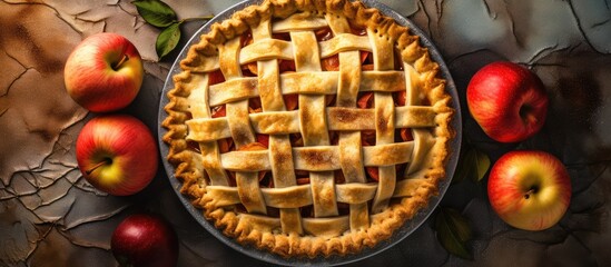 Poster - Homemade slice of Americas popular apple pie isolated pastel background Copy space