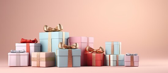 Wall Mural - Gift boxes stacked together with a isolated pastel background Copy space