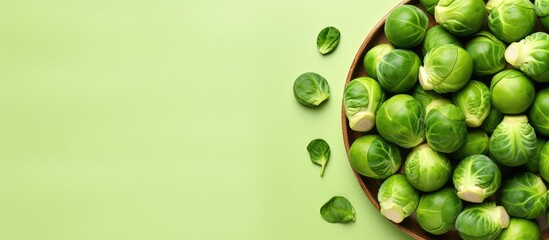 Wall Mural - Fresh Brussels sprouts on a isolated pastel background Copy space from above