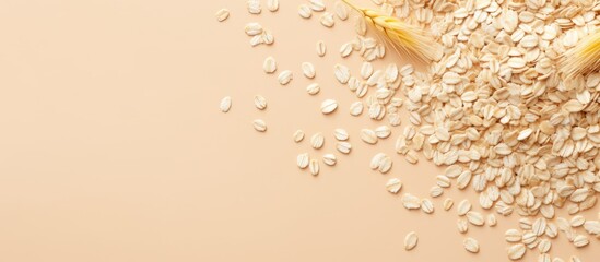 Poster - Fresh oat flakes stacked on a isolated pastel background Copy space