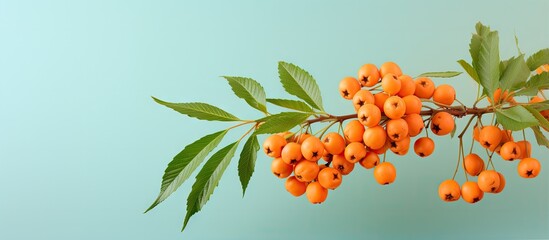 Canvas Print - Isolated orange mountain ash on a isolated pastel background Copy space