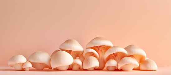Wall Mural - Mushroom champignons shown on a isolated pastel background Copy space with Clipping Path