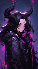 Wall Mural - attractive female dark elf, game art style digital drawing illustration, anime aesthetic. generative AI