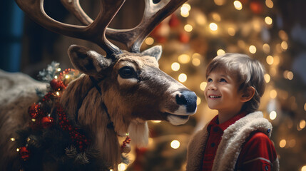 Wall Mural - child in a fantastic Christmas concept of friendship and love with others at Christmas