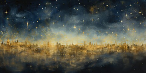 Wall Mural - ai generated. ai generative. night evening glowing sky background. drawing painting landscape templa