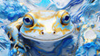 Abstract art marble texture blue frog with gold eyes