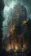 ancient city tomb castle game tattoo epic dark fantasy illustration art scary poster oil painting