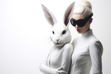Beauty, Fashion, Style And Make-up Concept. Sexy And Seductive Young Woman With Bunny Mask Studio Portrait. Minimalist Style. Generative AI
