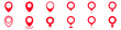 Set of location labels. Map pointer icon, location markers in red. Set of vector location icons isolated on white background. Stock illustration EPS 10