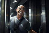 Fototapeta  - a smiling Elevator repairman in a high rise elevator