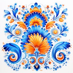 Wall Mural - retro vintage ornate ornament tile glazed portuguese mosaic pattern floral blue square art