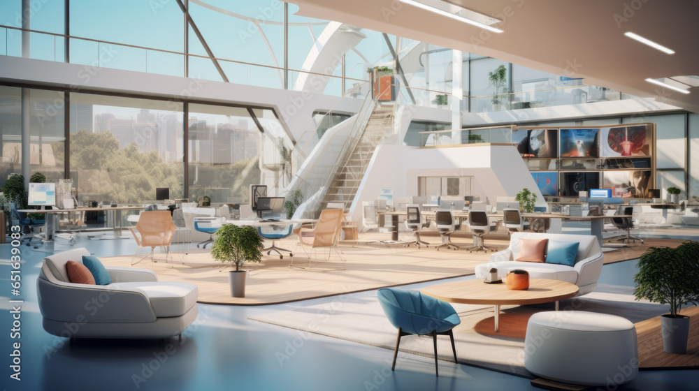 Design Tech Hub Layout Scandinavian Tech Hub A modern space equipped with cutting-edge ...