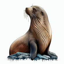 Sealion Clipart, Solid White Backgrond, Ai Generated Image