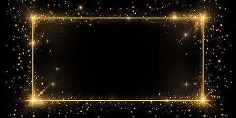 Wall Mural - Radiant gold sparkle frame on black background. Magical glowing effect. Golden shimmer. Abstract brightness in dark space. Elegant flare. Shining with luxury and glamour