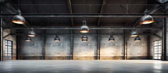 Canvas Print - an unoccupied factory interior with hanging lights