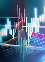 graph growth finance investment on blue background. achievement goal to with arrow up graph. investment finance increase. illustration fantastic technology. AI Generative.