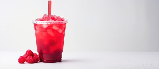 Poster - Summer fruit and berry boba drink in a disposable cup perfect for takeaway street food