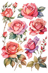 Wall Mural - watercolor rose flower clipart AI Image Generation