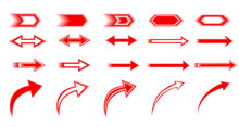 Set Red Blurry Arrow Icon. Vector Illustration.