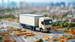© Oleksandr - Gps tracking from top view moving truck with container on a map.ai generative