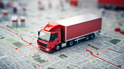 Wall Mural - Gps tracking from top view moving truck with container on a map.ai generative