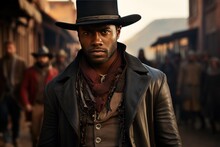 Portrait Of A Cowboy In A Hat, Gunslinger, Dusty Town, High Noon. Generative Ai