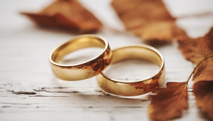 Autumn gold weddi g rings with copy space