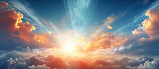 Canvas Print - Partly sunny sky with colorful rays Horizontal layout