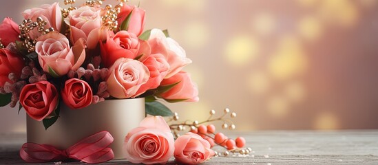 Poster - Flowers and calendar on table for Valentine s Day