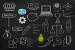 Business icons for success drawn on chalkboard