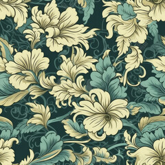  Traditional illustration of rococo seamless pattern, AI Generated