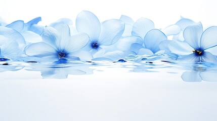 light colored flowers floating on water on a white background with copy space