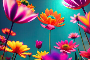 Wall Mural - Colorful spring flowers, happy spring concept, generative ai image