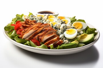 Wall Mural - Appetizing Cobb salad. Traditional American cuisine. Popular authentic dishes. Background with selective focus