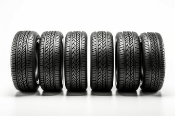 Sticker - New car tires on a white background. Background with selective focus and copy space