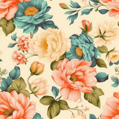  Vintage floral design pattern bright pastel color insanely details AI Generated.