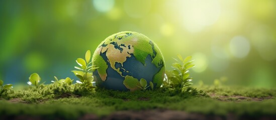 Wall Mural - World Environment day 05 June Green earth with young plant on green nature background design