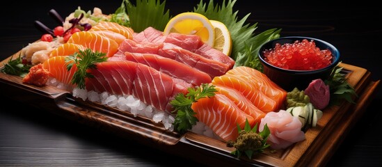 Poster - Tasty Japanese seafood sashimi assortment