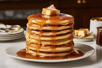 Wall Mural - A stack of pancakes with syrup and butter on top Generative AI