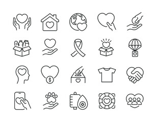 Wall Mural - Charity thin line icons. Editable stroke. For website marketing design, logo, app, template, ui, etc. Vector illustration.