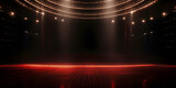 Fototapeta  - Empty musical stage. Luxurious music stage. Red spotlight. Background backdrop.