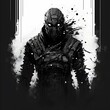 © John - cyberpunk robot ninja distressed monochromatic vector art style