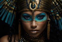 Egyptian Woman With Purple Eye Makeup And Golden Jewelry