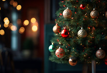 Pine Tree Decorations For Christmas. AI Generated Images